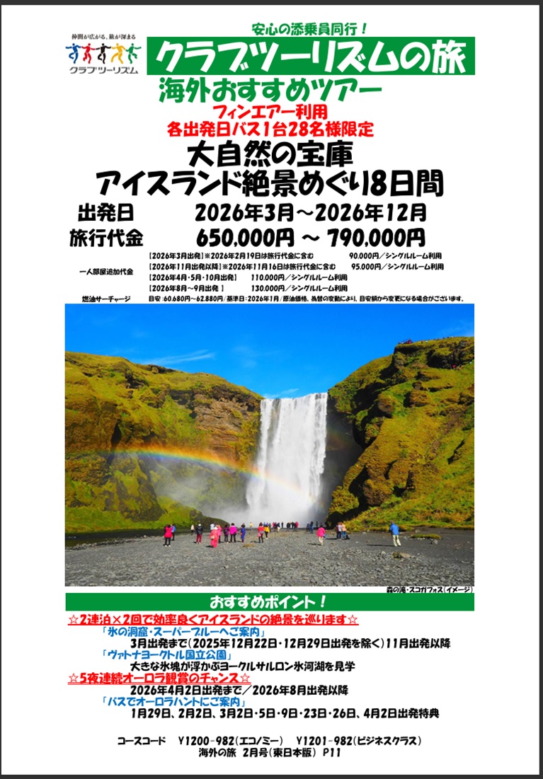 大自然の宝庫アイスランドの絶景を８日間で効率よく巡ります！